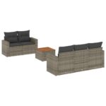 6-Piece Garden Sofa Set with Cushions Grey Poly Rattan Wicker Outdoor Patio Furniture