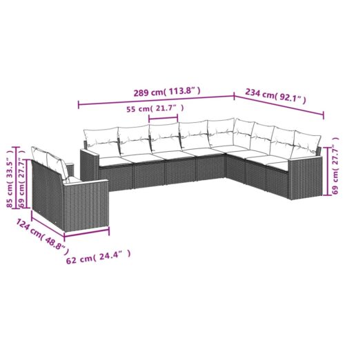 10-Piece Garden Sofa Set with Cushions Grey Poly Rattan Wicker Outdoor Patio Furniture - Image 7