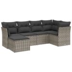 6-Piece Garden Sofa Set with Cushions Grey Poly Rattan Wicker Outdoor Patio Furniture