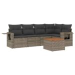6-Piece Garden Sofa Set with Cushions Grey Poly Rattan Wicker Outdoor Patio Furniture