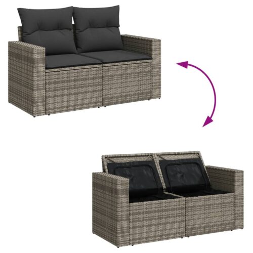 10-Piece Garden Sofa Set with Cushions Grey Poly Rattan Wicker Outdoor Patio Furniture - Image 8