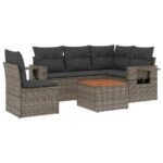 6-Piece Garden Sofa Set with Cushions Grey Poly Rattan Wicker Outdoor Patio Furniture