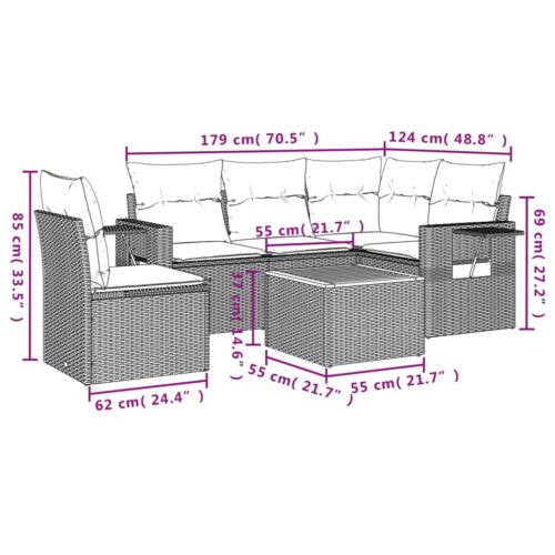 6-Piece Garden Sofa Set with Cushions Grey Poly Rattan Wicker Outdoor Patio Furniture - Image 3