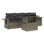 5-Piece Garden Sofa Set with Cushions Grey Poly Rattan Wicker Outdoor Patio Furniture