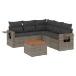 6-Piece Garden Sofa Set with Cushions Grey Poly Rattan Wicker Outdoor Patio Furniture