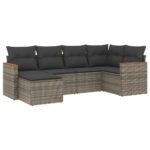 6-Piece Garden Sofa Set with Cushions Grey Poly Rattan Wicker Outdoor Patio Furniture