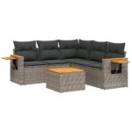 6-Piece Garden Sofa Set with Cushions Grey Poly Rattan Wicker Outdoor Patio Furniture