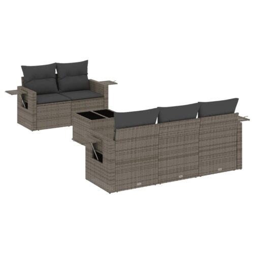 6-Piece Garden Sofa Set with Cushions Grey Poly Rattan Wicker Outdoor Patio Furniture