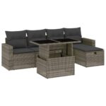 6-Piece Garden Sofa Set with Cushions Grey Poly Rattan Wicker Outdoor Patio Furniture