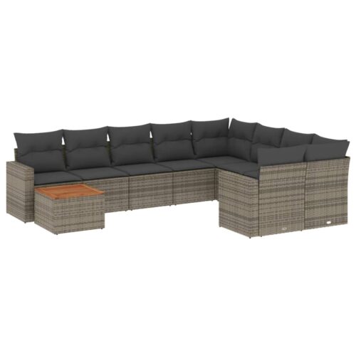 10-Piece Garden Sofa Set with Cushions Grey Poly Rattan Wicker Outdoor Patio Furniture