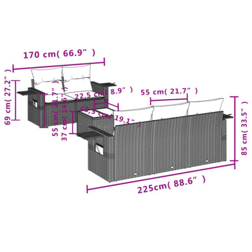 6-Piece Garden Sofa Set with Cushions Grey Poly Rattan Wicker Outdoor Patio Furniture - Image 8