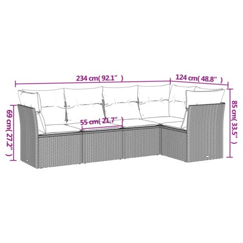 5-Piece Garden Sofa Set with Cushions Grey Poly Rattan Wicker Outdoor Patio Furniture - Image 3