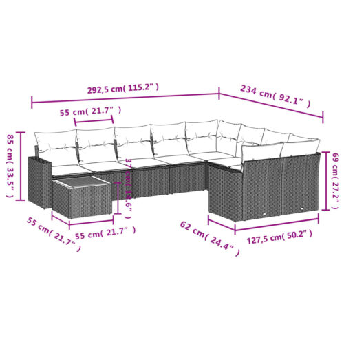 10-Piece Garden Sofa Set with Cushions Grey Poly Rattan Wicker Outdoor Patio Furniture - Image 12