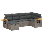 6-Piece Garden Sofa Set with Cushions Grey Poly Rattan Wicker Outdoor Patio Furniture