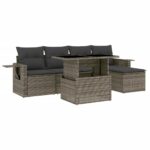 6-Piece Garden Sofa Set with Cushions Grey Poly Rattan Wicker Outdoor Patio Furniture