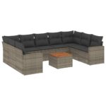 10-Piece Garden Sofa Set with Cushions Grey Poly Rattan Wicker Outdoor Patio Furniture