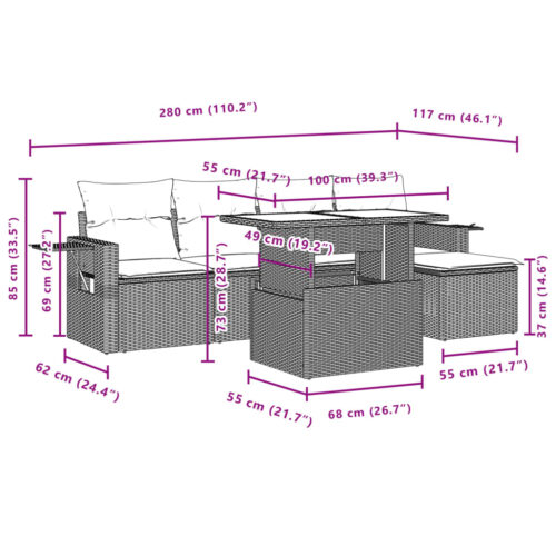 6-Piece Garden Sofa Set with Cushions Grey Poly Rattan Wicker Outdoor Patio Furniture - Image 11