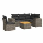 6-Piece Garden Sofa Set with Cushions Grey Poly Rattan Wicker Outdoor Patio Furniture