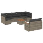 10-Piece Garden Sofa Set with Cushions Grey Poly Rattan Wicker Outdoor Patio Furniture