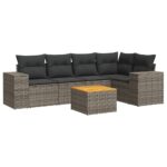 6-Piece Garden Sofa Set with Cushions Grey Poly Rattan Wicker Outdoor Patio Furniture
