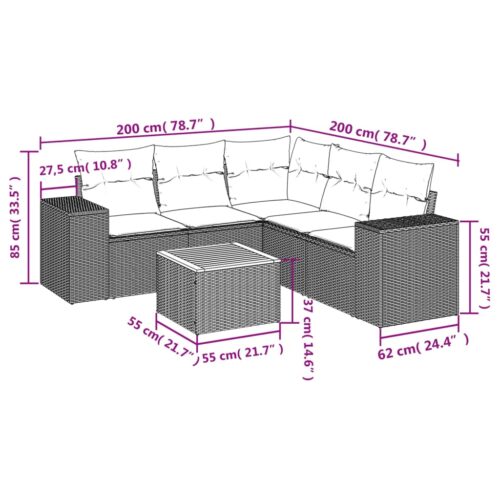 6-Piece Garden Sofa Set with Cushions Grey Poly Rattan Wicker Outdoor Patio Furniture - Image 3