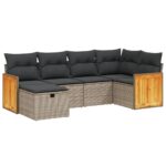 6-Piece Garden Sofa Set with Cushions Grey Poly Rattan Wicker Outdoor Patio Furniture