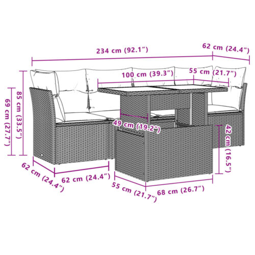 5-Piece Garden Sofa Set with Cushions Grey Poly Rattan Wicker Outdoor Patio Furniture - Image 9