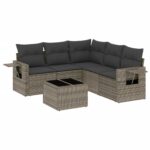 6-Piece Garden Sofa Set with Cushions Grey Poly Rattan Wicker Outdoor Patio Furniture