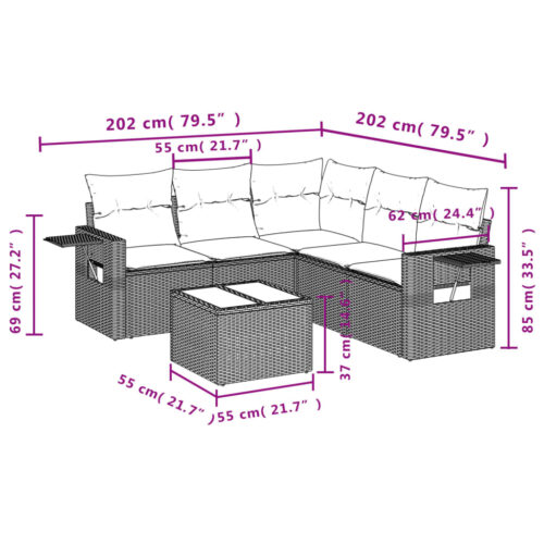 6-Piece Garden Sofa Set with Cushions Grey Poly Rattan Wicker Outdoor Patio Furniture - Image 3