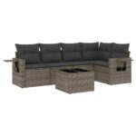 6-Piece Garden Sofa Set with Cushions Grey Poly Rattan Wicker Outdoor Patio Furniture