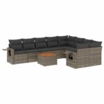 10-Piece Garden Sofa Set with Cushions Grey Poly Rattan Wicker Outdoor Patio Furniture