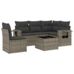 6-Piece Garden Sofa Set with Cushions Grey Poly Rattan Wicker Outdoor Patio Furniture