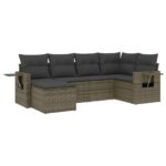 6-Piece Garden Sofa Set with Cushions Grey Poly Rattan Wicker Outdoor Patio Furniture