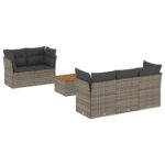 6-Piece Garden Sofa Set with Cushions Grey Poly Rattan Wicker Outdoor Patio Furniture