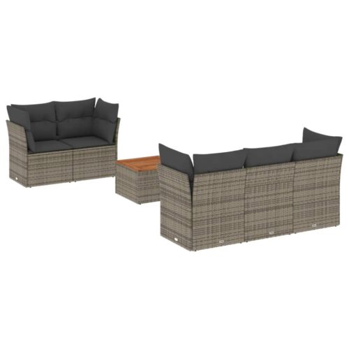 6-Piece Garden Sofa Set with Cushions Grey Poly Rattan Wicker Outdoor Patio Furniture