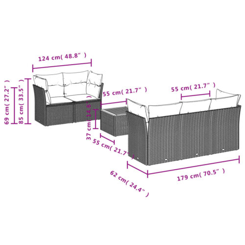 6-Piece Garden Sofa Set with Cushions Grey Poly Rattan Wicker Outdoor Patio Furniture - Image 3