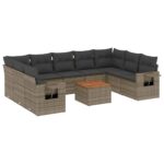 10-Piece Garden Sofa Set with Cushions Grey Poly Rattan Wicker Outdoor Patio Furniture