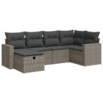 6-Piece Garden Sofa Set with Cushions Grey Poly Rattan Wicker Outdoor Patio Furniture