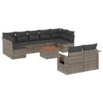 10-Piece Garden Sofa Set with Cushions Grey Poly Rattan Wicker Outdoor Patio Furniture