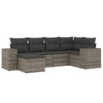 6-Piece Garden Sofa Set with Cushions Grey Poly Rattan Wicker Outdoor Patio Furniture