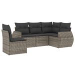 5-Piece Garden Sofa Set with Cushions Grey Poly Rattan Wicker Outdoor Patio Furniture