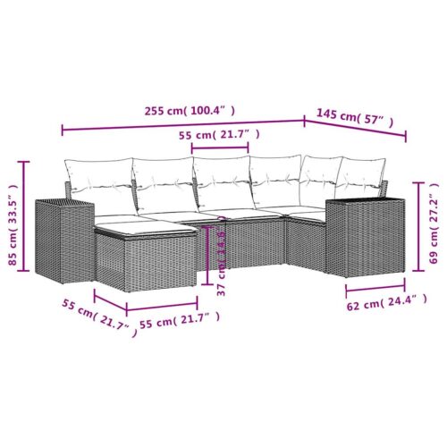 6-Piece Garden Sofa Set with Cushions Grey Poly Rattan Wicker Outdoor Patio Furniture - Image 8