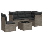 6-Piece Garden Sofa Set with Cushions Grey Poly Rattan Wicker Outdoor Patio Furniture