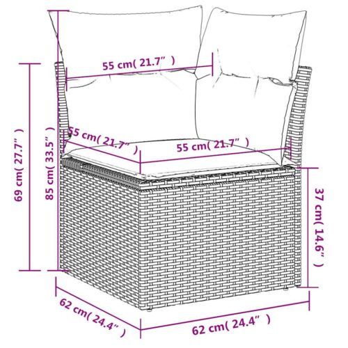 6-Piece Garden Sofa Set with Cushions Grey Poly Rattan Wicker Outdoor Patio Furniture - Image 9
