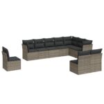 10-Piece Garden Sofa Set with Cushions Grey Poly Rattan Wicker Outdoor Patio Furniture