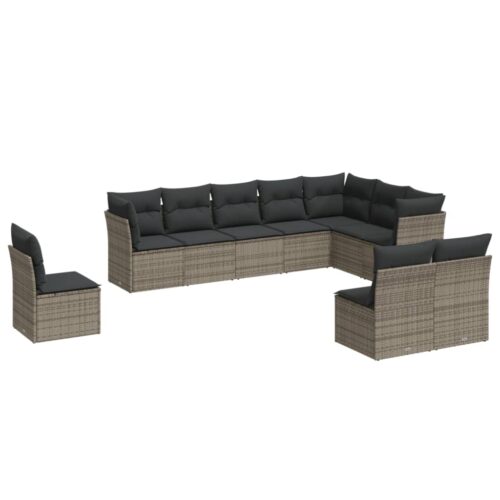 10-Piece Garden Sofa Set with Cushions Grey Poly Rattan Wicker Outdoor Patio Furniture - Image 5
