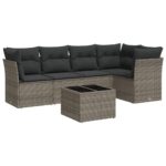 6-Piece Garden Sofa Set with Cushions Grey Poly Rattan Wicker Outdoor Patio Furniture