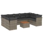 10-Piece Garden Sofa Set with Cushions Grey Poly Rattan Wicker Outdoor Patio Furniture