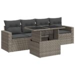 5-Piece Garden Sofa Set with Cushions Grey Poly Rattan Wicker Outdoor Patio Furniture