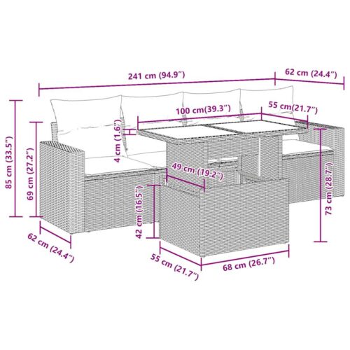 5-Piece Garden Sofa Set with Cushions Grey Poly Rattan Wicker Outdoor Patio Furniture - Image 11